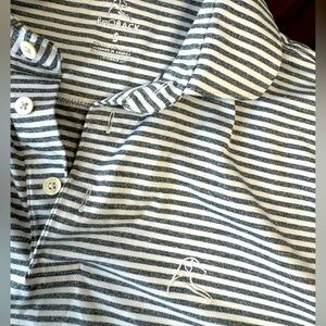 Rhoback Performance Polo - heather charcoal and white stripes, Small